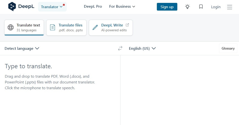 DeepL翻译器界面