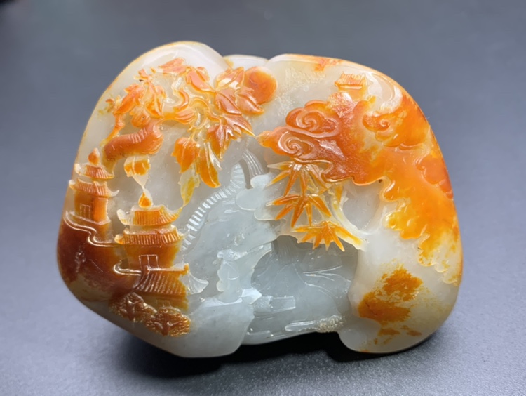 和田玉青花山水雕件